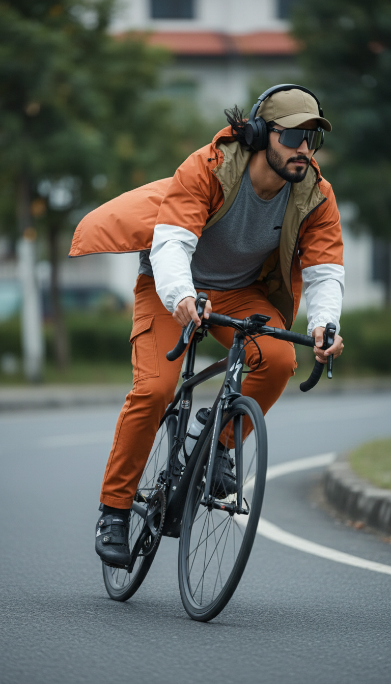 Man Driving Cycle on nature highway turn