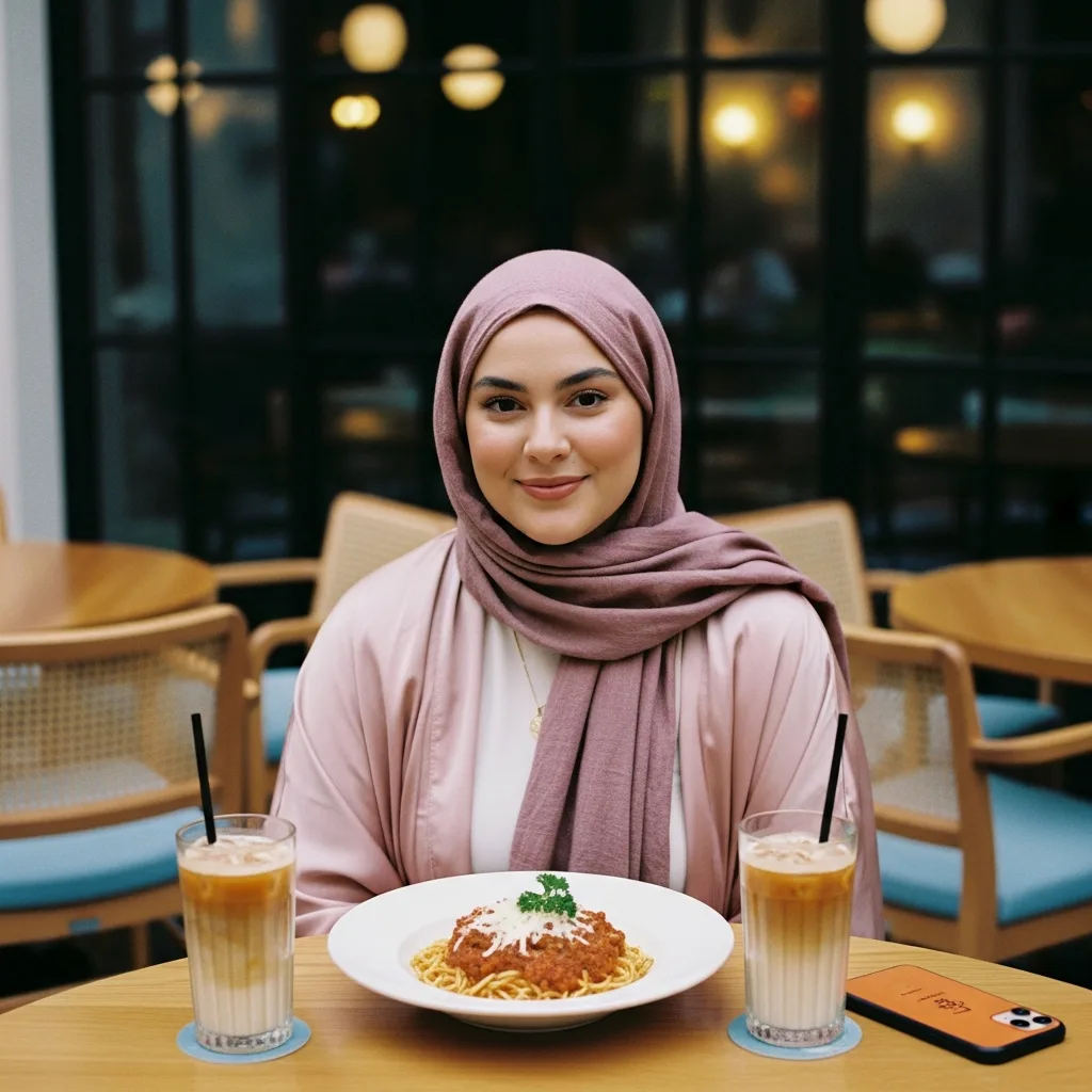 hijab woman at restaurant – gemini